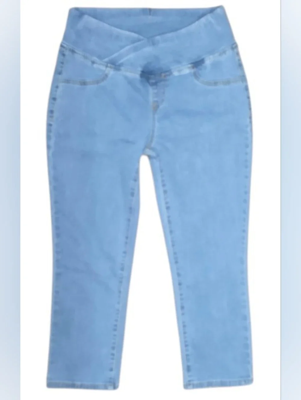 Crossover Waist Capris In Light Blue 6 TALL